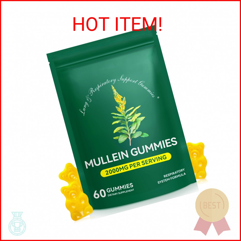 MXCZBSM 60 Count Mullein Gummies for Lung, 2000mg Organic Mullein Leaf Extract f