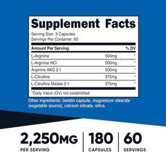 Nutricost Nitric Oxide Booster 2250Mg, 180 Capsules – 750Mg per Casule, 60 Servi
