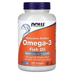 Now Foods Omega-3 180 EPA 120 DHA 200 Softgels GMP Quality Assured, Kosher