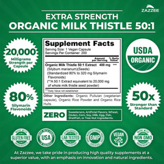 Zazee Organic Milk Thistle Extract 20,000mg Strenth 200, Vegan Capsules