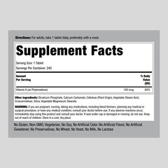 Vitamin K Supplements | 100 mcg | 240 Tablets | Non-GMO | by Piping Rock