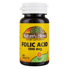 Nature’s Blend Folic Acid Tablets, 1000 mcg, 100 Ct