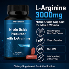 BASIC GREENS L-Arginine 3000mg Nitric Oxide Supplement Beet Root Vegan 90 Caps