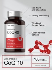 CoQ10 100mg Softgels | 120 Count | Non-GMO and Gluten Free | By Horbaach