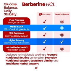 HealthFare Berberine HCl 5000mg | 120 Capsules | Vegan, Gluten-Free, GMO-Free