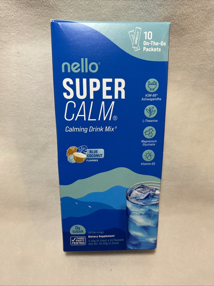 Nello Supercalm Calming Drink Mix Supplement Powder Blue Coconut 10ct On the Go