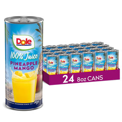 Dole 100% Pineapple Mango Juice, No Added Sugar, 8.0 Oz Pack of 24