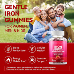 Iron Supplement Gummies with Lactoferrin, Vitamin C, B6, B12 & Zinc – Gentle, Ve