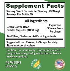 Pure Green Coffee Bean Extract – QUICK WEIGHT LOSS – 1000 mg 360 Diet Capsules