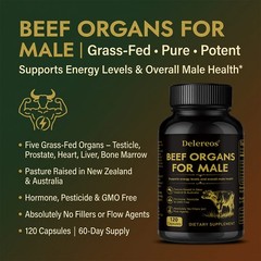 Grass-Fed Beef Organs for Men-More for Energy, Stamina&Male Health 30/60/120Caps