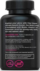 Vital Vitamins Biotin Complex Pills – with Hyaluronic Acid, MSM, Collagen, and C