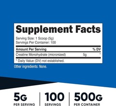 Nutricost Creatine Monohydrate Micronized Powder 500G, 100 Servings (5 grams)