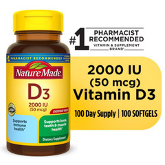 Vitamin D3 Dietary Supplement for Bone and Immune Health Support, 100 Count