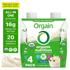 Orgain Organic Nutritional 16g Grass Fed Protein Shake Drink, Vanilla Bean 11oz