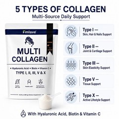 Multi Collagen Peptides Powder Type I II III V X VitaminC Biotin Hyaluronic Acid