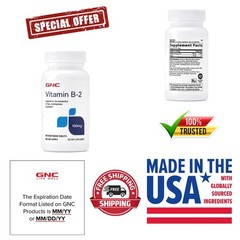 GNC 100mg Vitamin B2 Tablets – Science-Backed Metabolism Support, 100 Servings