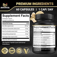 Beet Root Capsules – Green Tea, Red Spinach, Ginseng, Black Pepper – 90 Count –