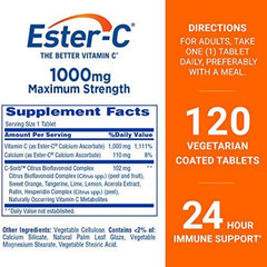 Ester-C Vitamin C 1000 mg Coated Tablets, Immune System Booster Supplement 120ct