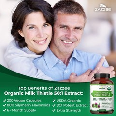 Zazzee Organic Milk Thistle Extract 20,000 mg Strength | Choose Your Size