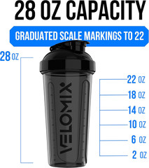 VELOMIX 2 Pack 28 oz Protein Shaker Bottles Leak Proof w/ Wire Whisk