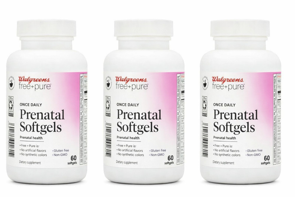Walgreens Free+ Pure Prenatal Soft gels New LOt OF 3 EXP 04/2026
