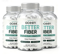 3Pack Organics Ocean Better Fiber 90 Caps Psyllium Slippery Elm Stool Support