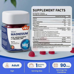 2-Pack VEV 14-in-1 Magnesium Gummies – 10 Mg Types + D3, Ashwagandha – 90 Ct