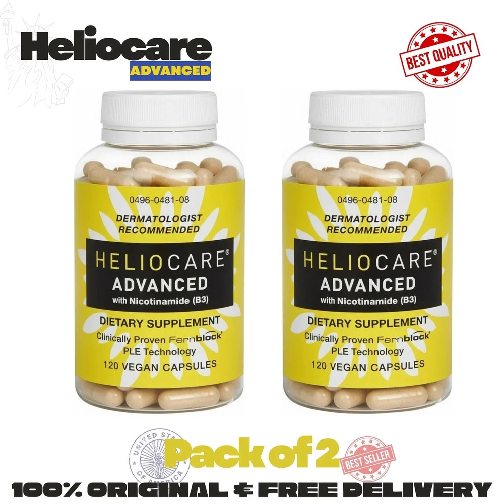 2 Packs Heliocare Advanced Nicotinamide B3 Skin Health 120 Capsules Exp: 07/20 #