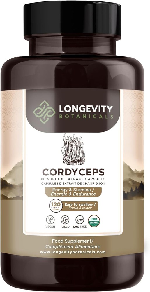 Longevity Botanicals Organic Cordyceps Mushroom Capsules Energy Boost 120pc NEW