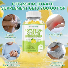 Potassium Citrate 1000mg Gummies, Potassium Supplement for Adults Women and Men,