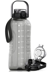 AQUAFIT 64 oz Water Bottle with Time Marker – 2in1 Straw & 64 Ounces, Gray