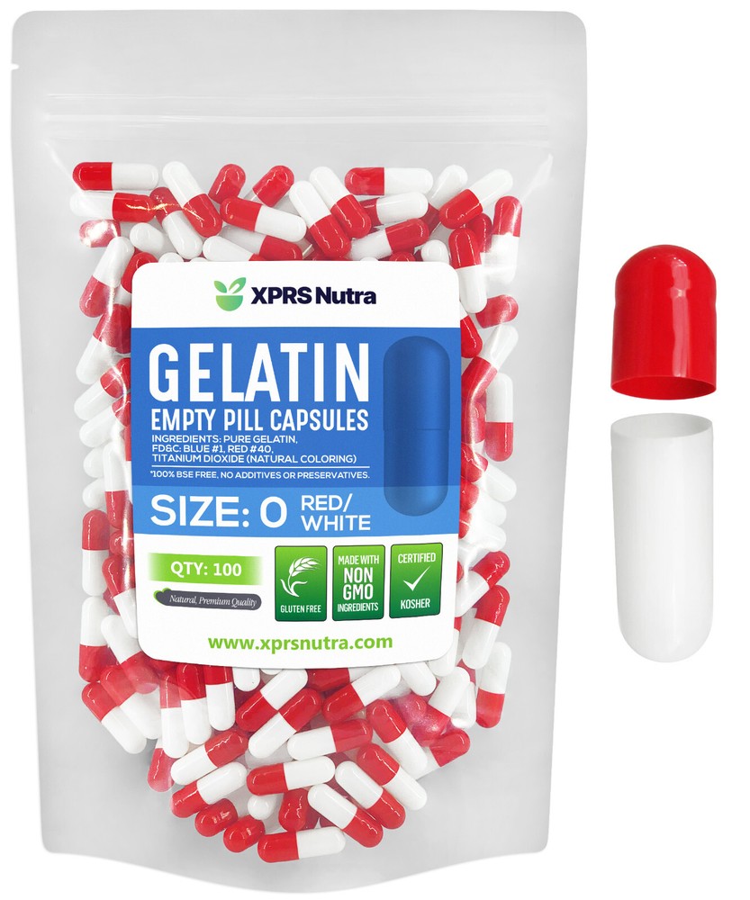 Size 0 Red/White Empty Gelatin Capsules Gelcaps Pills Kosher Caps