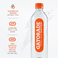 Gatorade Water, Unflavored, Electrolyte Infused for Great Taste, Alkaline PH 7.5