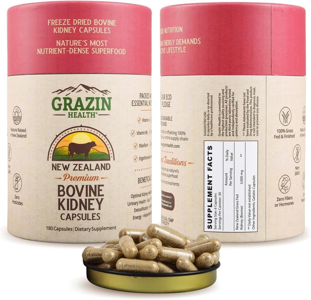 Grass Fed Bovine Kidney Capsules 3000mg