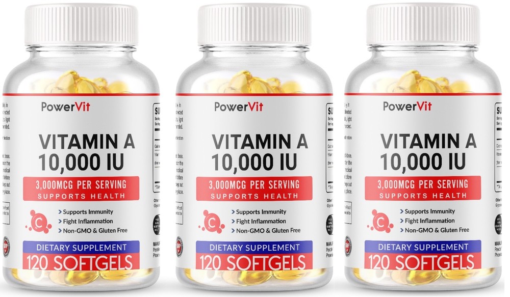 Vitamin A 10000 IU 360 Softgels Servings Gluten Free Non-GMO USA