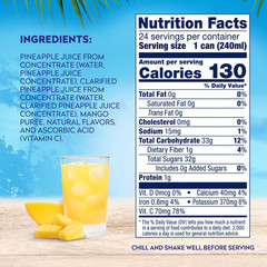 Dole 100% Pineapple Mango Juice, No Added Sugar, 8.0 Oz Pack of 24
