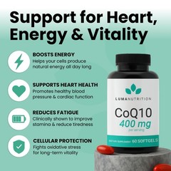 High-Absorption CoQ10 400mg Softgels – Heart Health Support – 60 Liquid Capsules