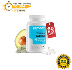 High Absorption Vitamin D3 5000IU + K2 MK7 Joint Bone Heart Support 60 Capsules
