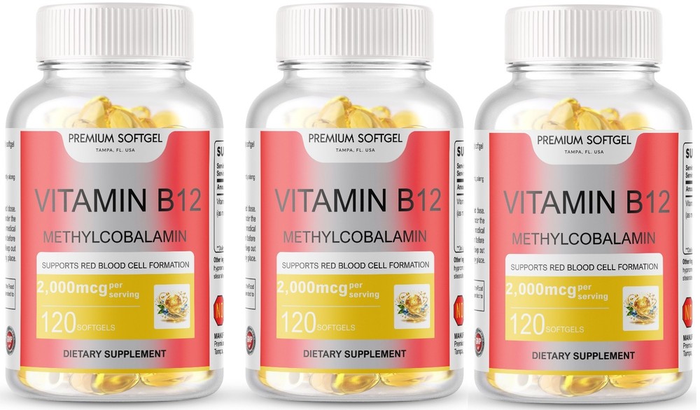 360 Softgels Vitamin B12 Methylcobalamin – 2000mcg USA Made Non-GMO