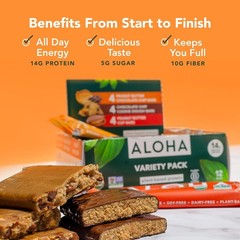 Organic Plant Based Protein Bars – 3 Flavor Variety Pack – 12 Count, 1.98oz Bars