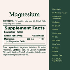 Magnesium 500mg Tablets 200 Count High Potency Bone & Muscle Health Supplement