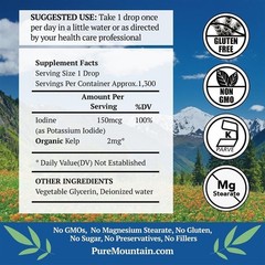 Liquid Iodine Drops 150 mcg – Iodine Supplement with Organic Kelp – 1300 Serving