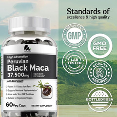 Peruvian Black Maca 37500mg – Natural Energy Booster, Testosterone Support NEW