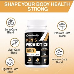 New/Sealed Ocshesally Probiotics for Men, 500 Billion Cfus, 60 Capsules Exp 3/27