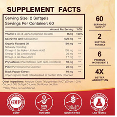 CoQ10 600 mg Softgels CoQ10 Supplement – CQ10 Coenzyme-Q10 with Omega 3 & PQQ &