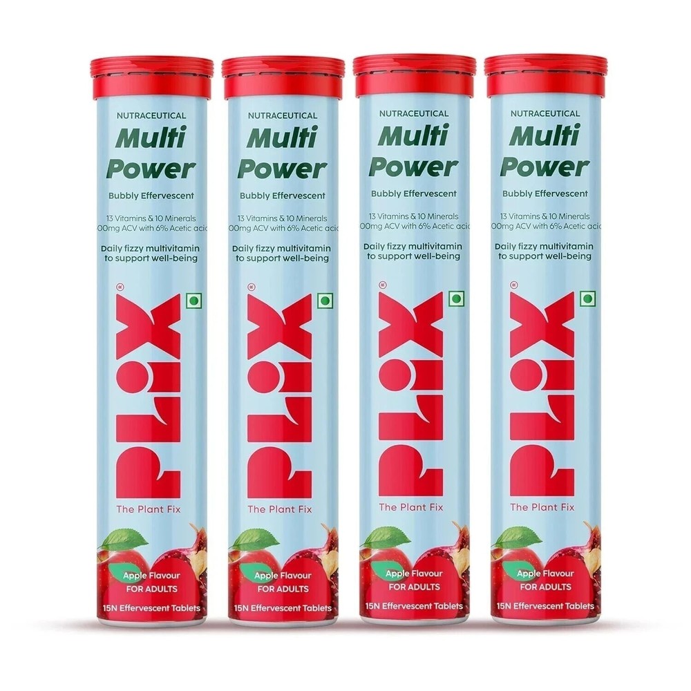 PLIX Multivitamin + Apple Cider Vinegar- 15 Tablets Pack Of 4 -(Apple Burst) f98