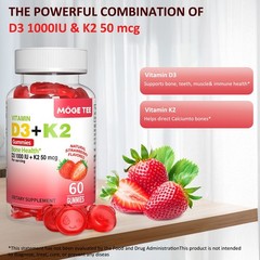 2Pack Vitamin D3 K2 Gummies – 60 Count – Support Bone Heart Immune Health Energy