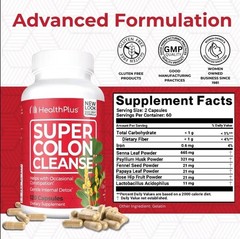 Super Colon Cleanse 120 Capsules Health Plus Gentle Detox GF Exp 5/27 NEW/SEALED
