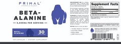Primal Beta-Alanine Capsules 3400mg per Serving (30 Servings) – Supplement
