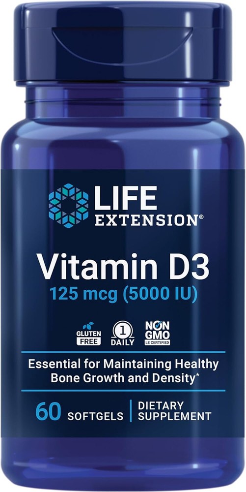 Life Extension Vitamin D3 125 mcg (5000 IU), 60 softgels – 2 pack